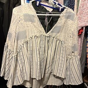 Bohemian Patchwork V-Neck Top